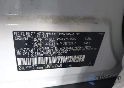 2021 Toyota Rav4 Le from USA, damaged, VIN 2T3K1RFV2MC103579